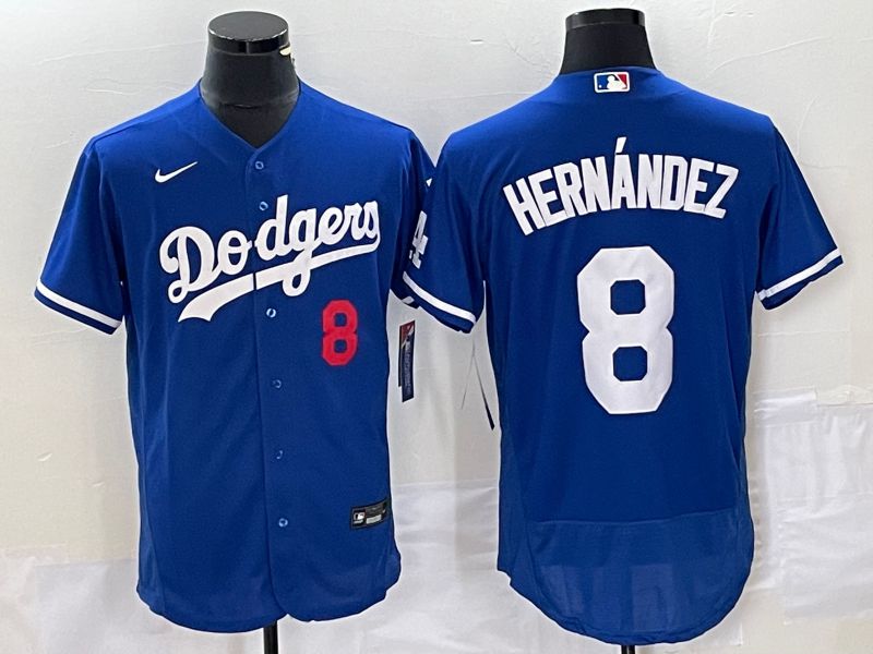 Men Los Angeles Dodgers 8 Hernandez Blue Nike Elite 2023 MLB Jersey